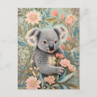 Postal Cute Koala Elegant Pastel Floral
