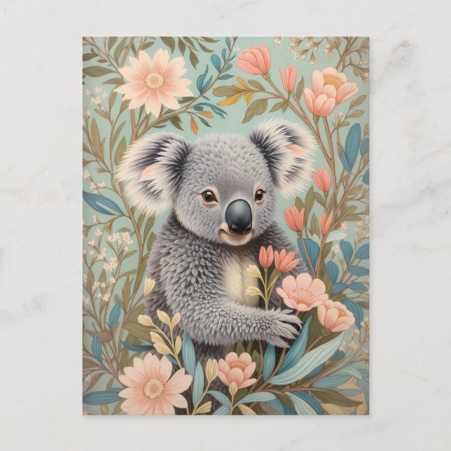 Postal Cute Koala Elegant Pastel Floral (Anverso)