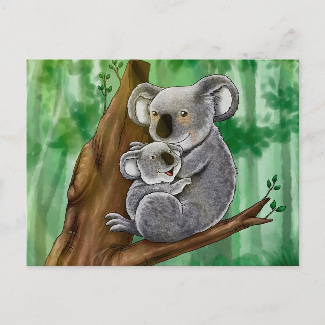 Postal Cute Koala y su bebé (Anverso)