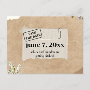 Postal Cute Kraft Scrap Paper Floral SAVE FECHA