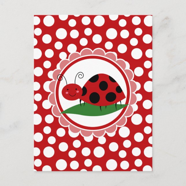 Postal Cute Ladybug On A Leaf - Girls Red Black (Anverso)