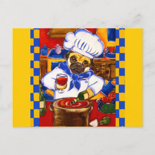 Postal Cute Le Cafe Pug Chef