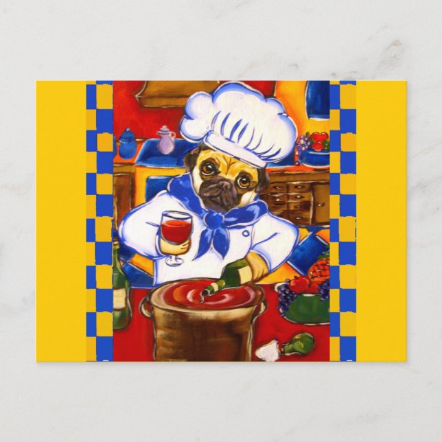 Postal Cute Le Cafe Pug Chef (Anverso)