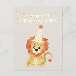 Postal Cute León con sombrero de fiesta Banner de cumplea