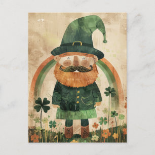 Postal Cute Leprechaun Acuarela Día de San Patricio