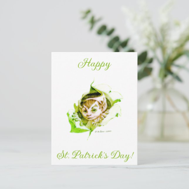 Postal Cute Leprechaun St. Patrick's Day  (Anverso de pie)