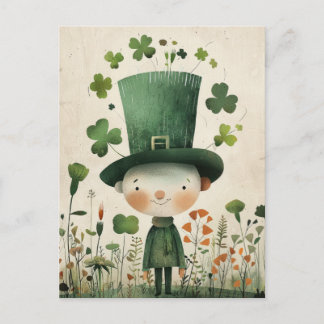 Postal Cute Leprechaun Watercolor St. Patrick's Day 