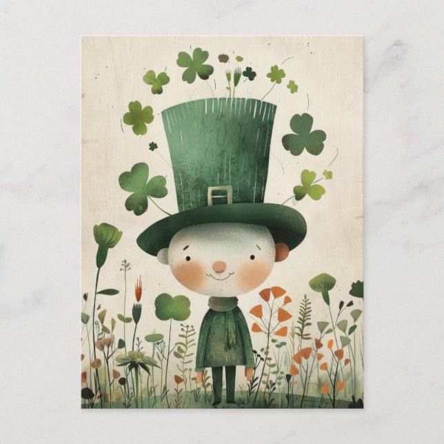 Postal Cute Leprechaun Watercolor St. Patrick's Day  (Anverso)