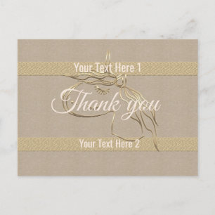 Postal Cute Linen Look Gold Stripes Unicorn Gracias