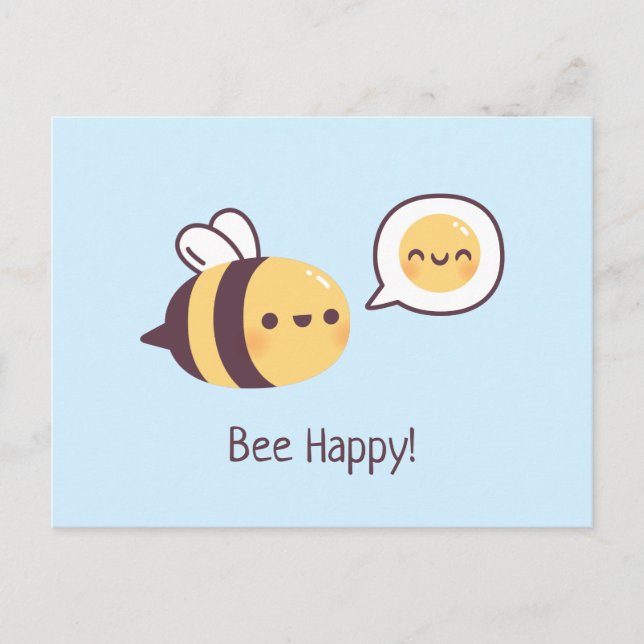 Postal Cute Little Bee Doodle Bee Feliz (Anverso)