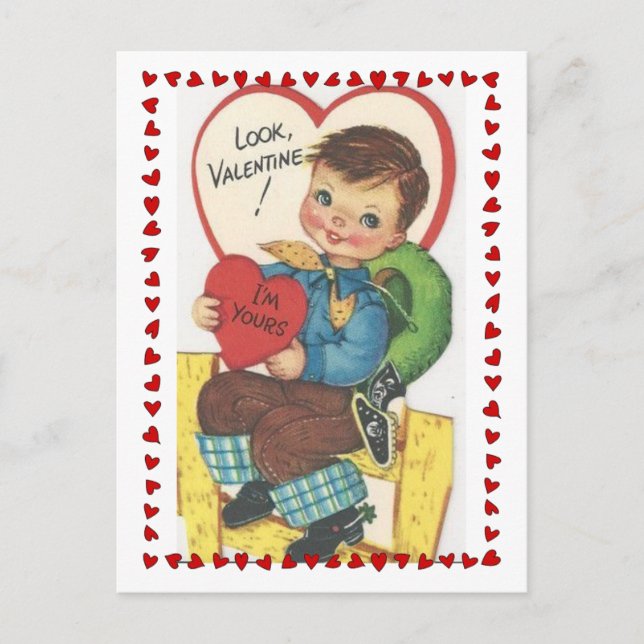 Postal Cute Little Cowboy Vintage Valentine (Anverso)