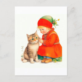 Postal Cute Little Girl With Kitten Chritmas