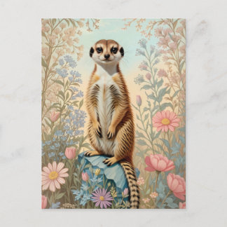 Postal Cute Little Meerkat Pastel Floral