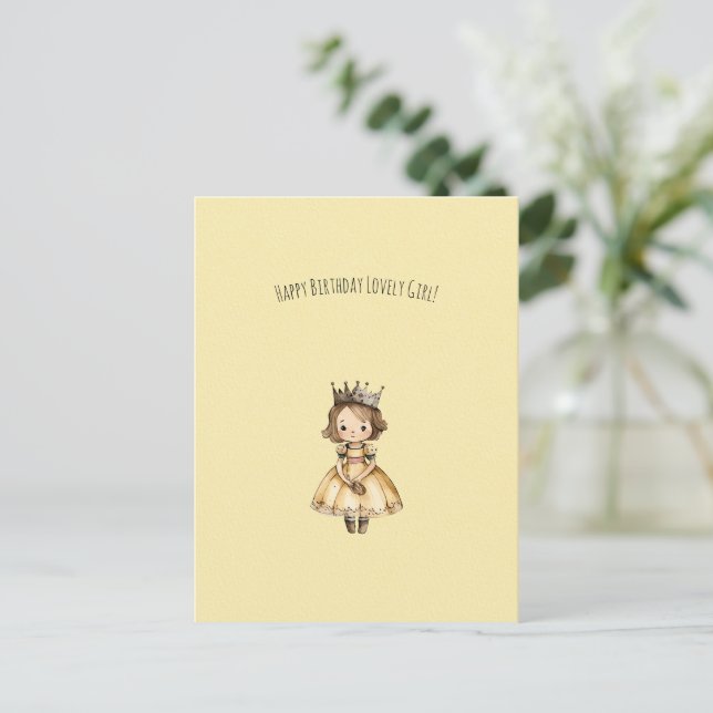Postal Cute Little Princess Girl Happy Birthday Card (Anverso de pie)
