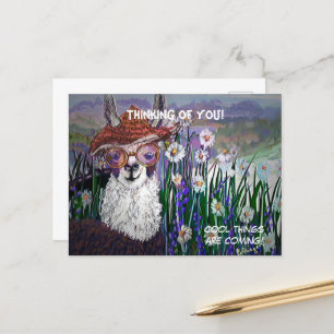 Postal .Cute Llama Art Con Gafas. Y el arte