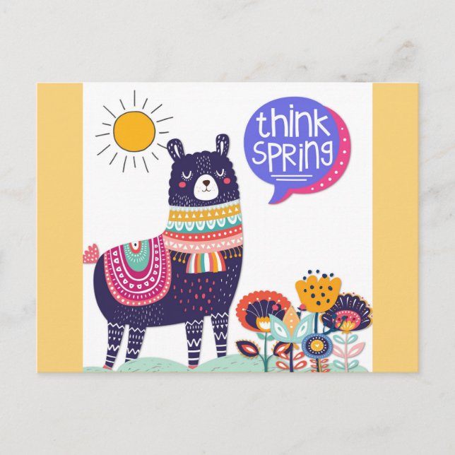 Postal Cute Llama Think Spring (Anverso)