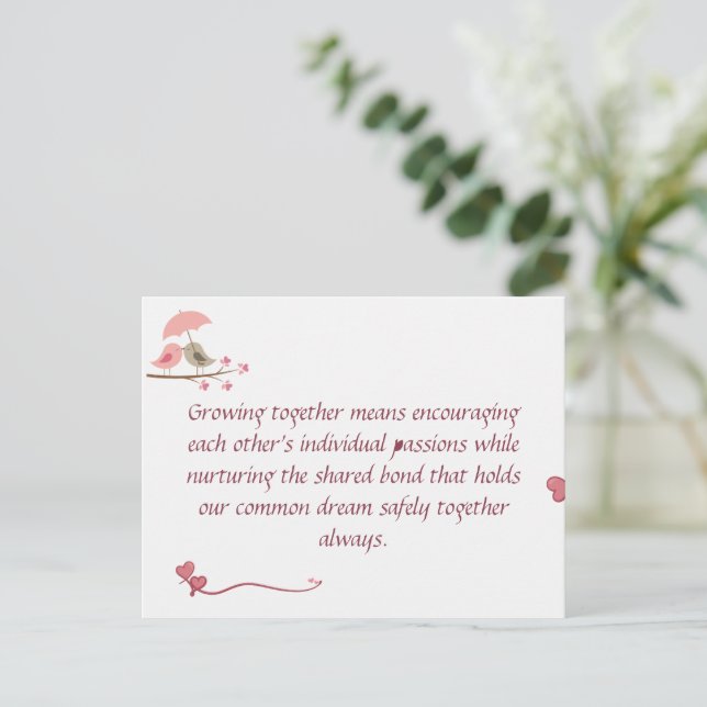 Postal Cute Love Birds Postcard | Shared Future & Growth  (Anverso de pie)