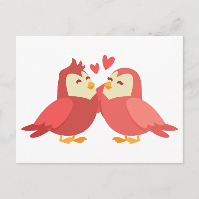 Postal Cute Lovebirds Red Burgundy Wedding Love Bridal (Anverso)