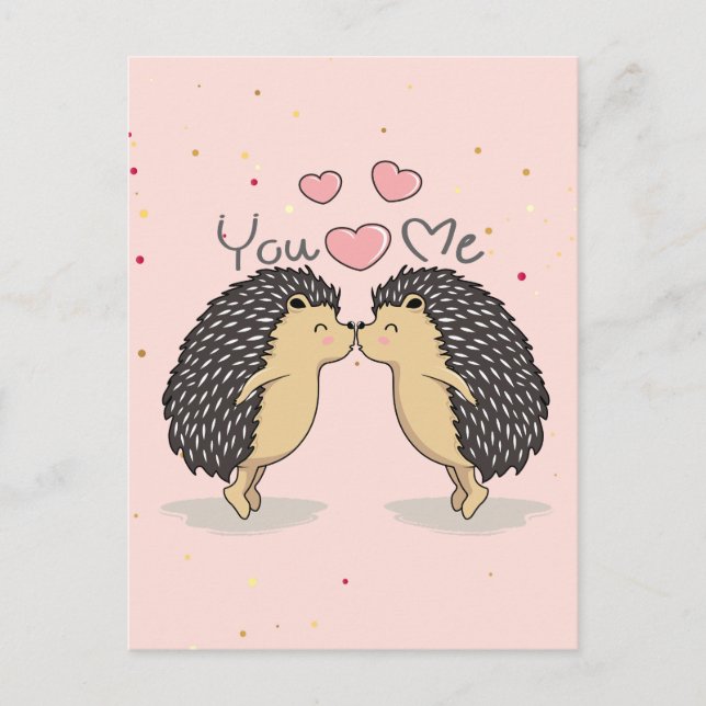 Postal Cute Lovely Kissing Hedgehogs (Anverso)