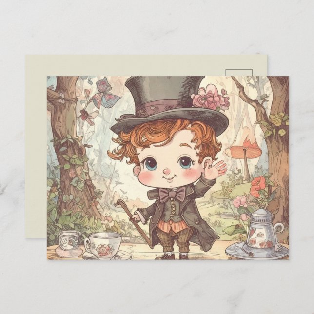 Postal Cute Mad Hatter Whimsical Wonderland Woodland Art (Anverso / Reverso)