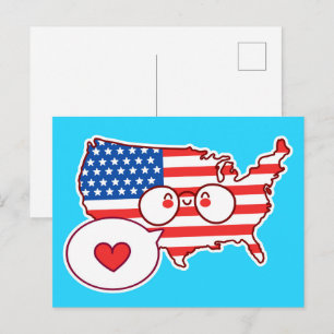 Postal Cute Mapa Bandera de EE. UU.
