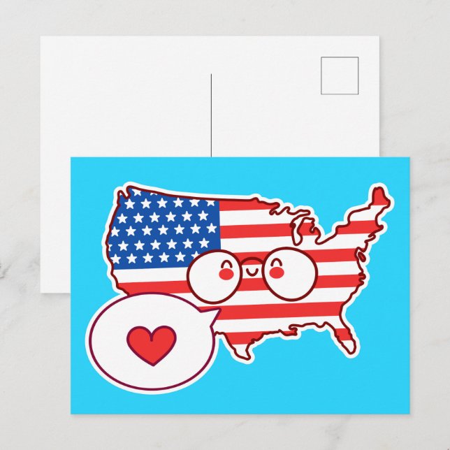 Postal Cute Mapa Bandera de EE. UU. (Anverso / Reverso)
