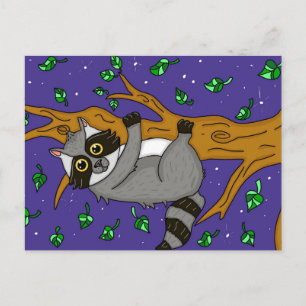 Postal Cute mapache en el árbol, sólo diciendo hola