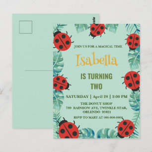 Postal Cute mariquita de lunares rojos Cumpleaños de hoja