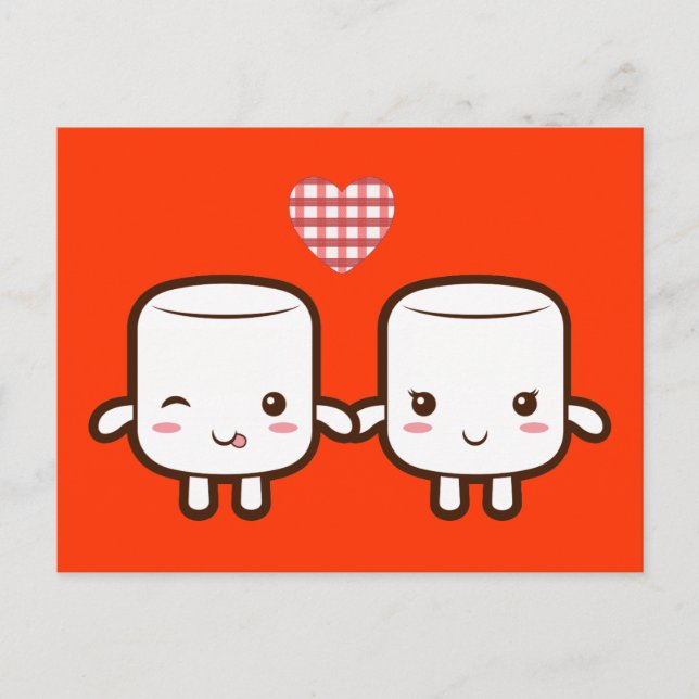 Postal Cute Marshmallow pareja (Anverso)