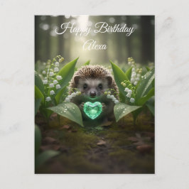 Postal Cute May Hedgehog con corazón de esmeralda
