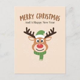Postal Cute Merry Christmas Reindeer Card