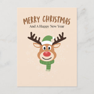 Postal Cute Merry Christmas Reindeer Card