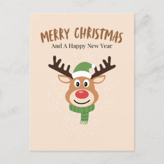 Postal Cute Merry Christmas Reindeer Card