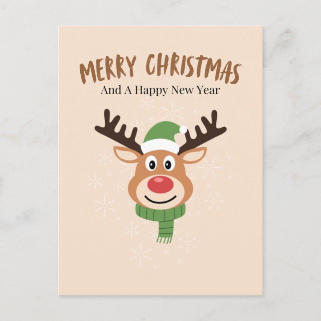 Postal Cute Merry Christmas Reindeer Card (Anverso)