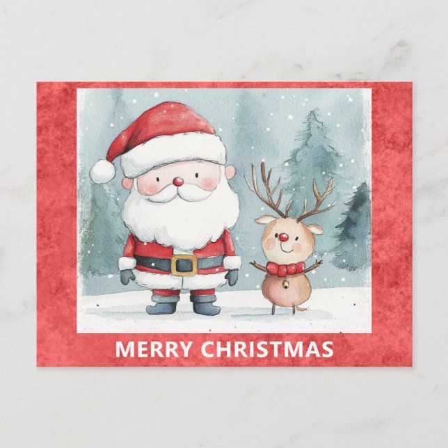 Postal Cute Merry Christmas Santa Rudolph Reindeer (Anverso)