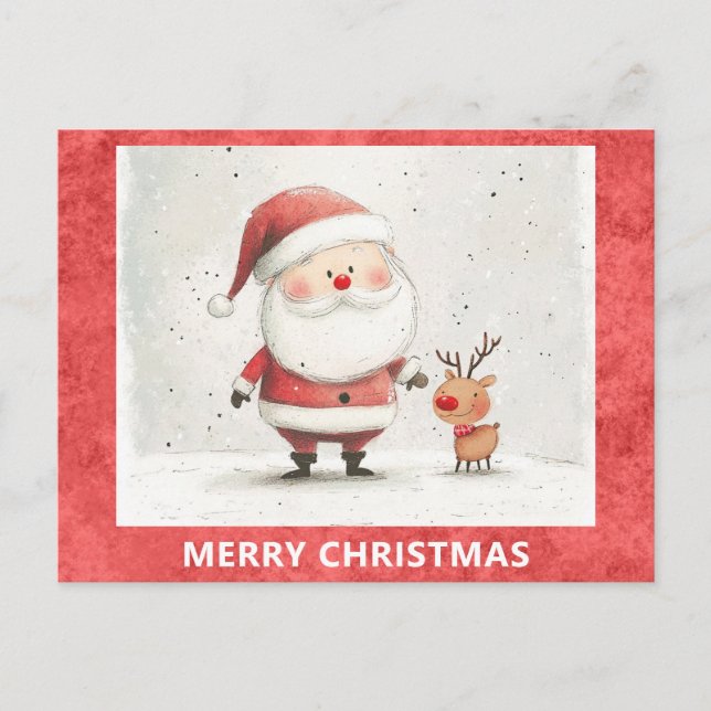Postal Cute Merry Christmas Santa Rudolph Reindeer (Anverso)