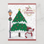 Postal Cute Merry Christmas Tree Snowman<br><div class="desc">¡Difundan algo de alegría este invierno con este lindo árbol de navidad de los cerezos y tarjeta de muñeco de nieve!</div>