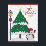 Postal Cute Merry Christmas Tree Snowman<br><div class="desc">¡Difundan algo de alegría este invierno con este lindo árbol de navidad de los cerezos y tarjeta de muñeco de nieve!</div>