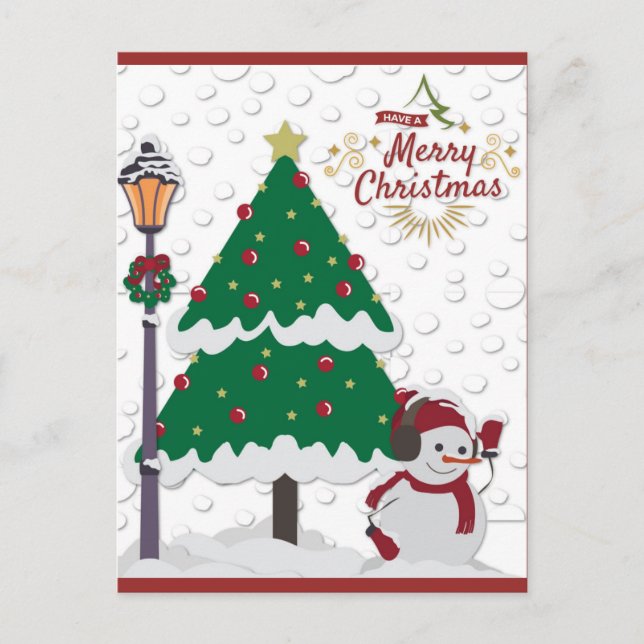 Postal Cute Merry Christmas Tree Snowman (Anverso)
