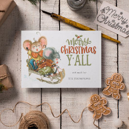 Postal Cute Mice Sleighing Merry Christmas Y'All Name