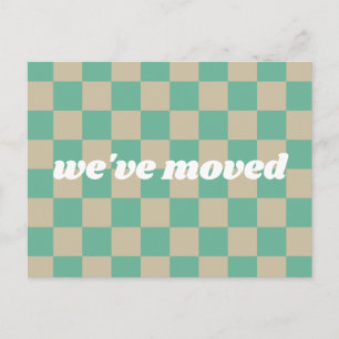 Postal Cute Mint Checkered Nos hemos mudado de nuevo hoga