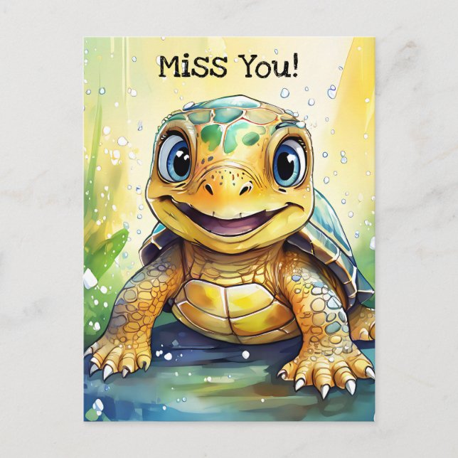 Postal Cute "Miss You" Turtle Tema (Anverso)
