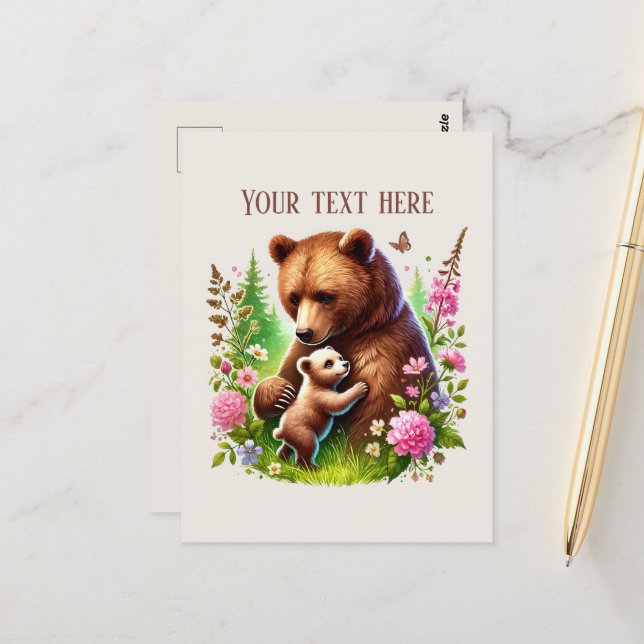 Postal Cute Momma baby bear add text  (Anverso/Reverso In Situ)