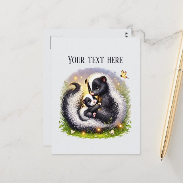 Postal Cute Momma baby skunk add text  (Anverso/Reverso In Situ)