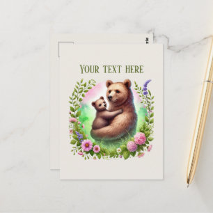 Postal Cute Momma bebé oso añadir texto 