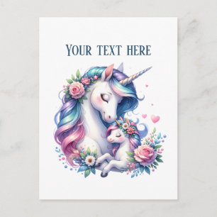 Postal Cute Mommy bebé unicornio agregar texto
