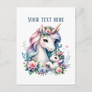 Postal Cute Mommy bebé unicornio agregar texto