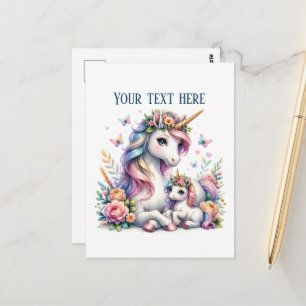 Postal Cute Mommy bebé unicornio agregar texto
