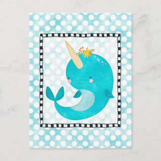 Postal Cute Narwhal - Ballena de Aqua Turquesa