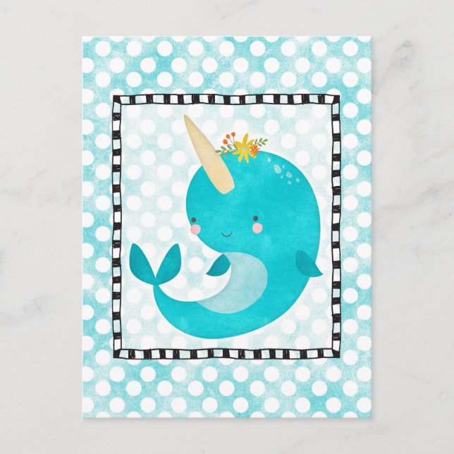Postal Cute Narwhal - Ballena de Aqua Turquesa (Anverso)